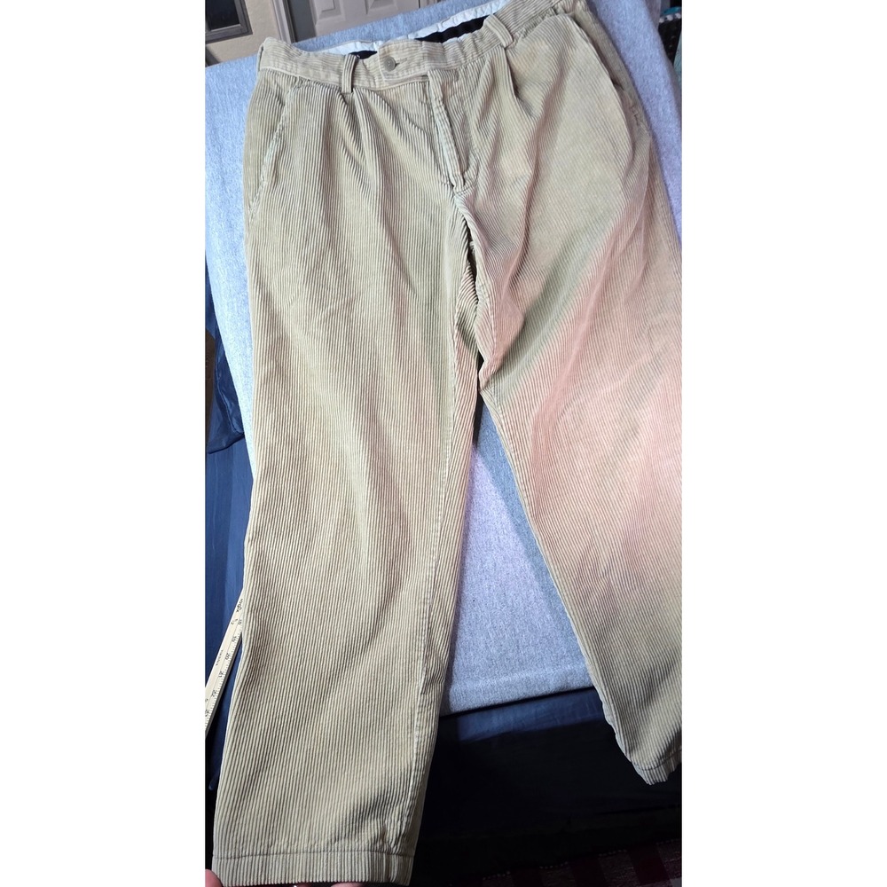 Hugo Boss Mens Tan Beige Pleated Corduroy Trousers Pants 35x27 Wide Wale